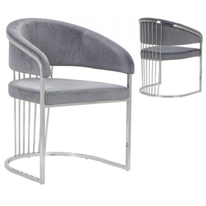 6f74ae90fba59436f948e9fa0c5e0c90468460ba038c6ddf3117a5d5555b2e90.jpg An Image of Longi Grey Velvet Dining Chair In Pair With Silver Legs