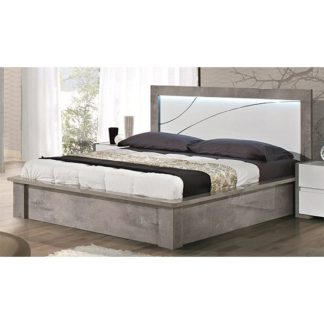 An Image of Namilon LED Wooden Double Bed In White And Grey Marble Effect