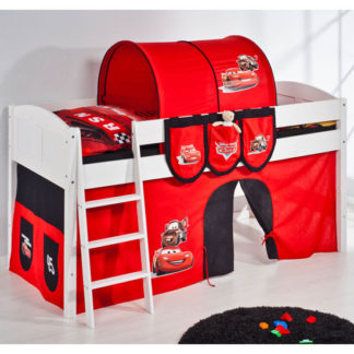 An Image of Hilla Children Bed In White With Disney Cars Curtains