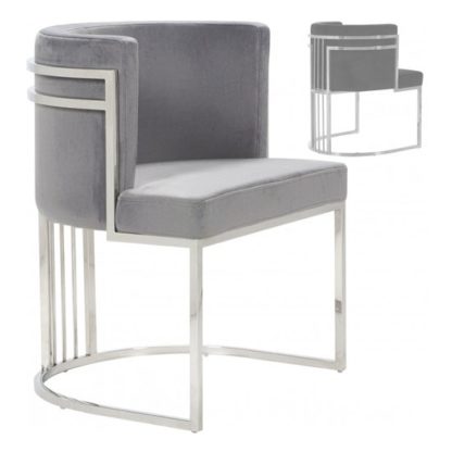 An Image of Casoli Grey Velvet Dining Chairs In Pair With Silver Legs