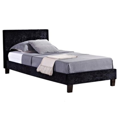 An Image of Berlin Fabric Single Bed In Black Crushed Velvet