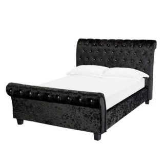 An Image of Quinn Double Bed In Black Crushed Velvet With Dark Legs