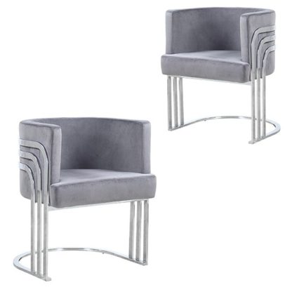 An Image of Lula Grey Velvet Dining Chairs In Pair With Silver Legs
