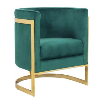 An Image of Fenda Velvet Armchair In Green With Gold Stainless Steel Legs