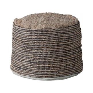 An Image of Castro Fabric Upholstered Round Pouffe In Jute