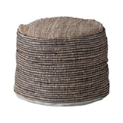 72921dc33ab41a2491497a280fc8733126451b43e75b2a99bcc584d21487fc1c.jpg An Image of Castro Fabric Upholstered Round Pouffe In Jute