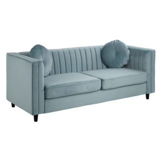 An Image of Felisen Velvet Upholstered 3 Seater Sofa In Midnight Green