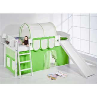 An Image of Lilla Slide Children Bed In White With Green Curtains