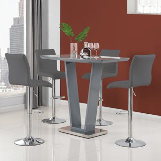 An Image of Ilko High Gloss Bar Table In Grey With 4 Ripple Grey Stools