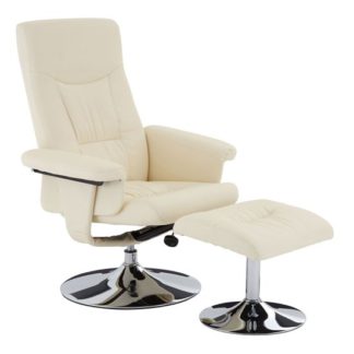 An Image of Tenova Faux Leather Recliner Chair And Footstool In White