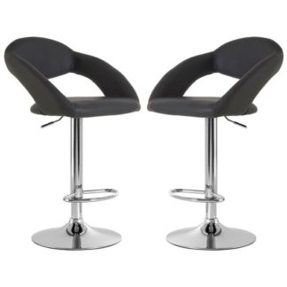 An Image of Talore Grey Faux Leather Gas Lift Bar Chairs In Pair