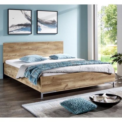 7595aa3b9af244fbe352a880c3bd2c22be0dd36e3dbe7a123f43001ea7e2c8a9.jpg An Image of Mantova 180x200cm Wooden Bed In Planked Oak Effect