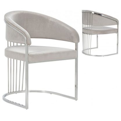 An Image of Longi Beige Velvet Dining Chair In Pair With Silver Legs