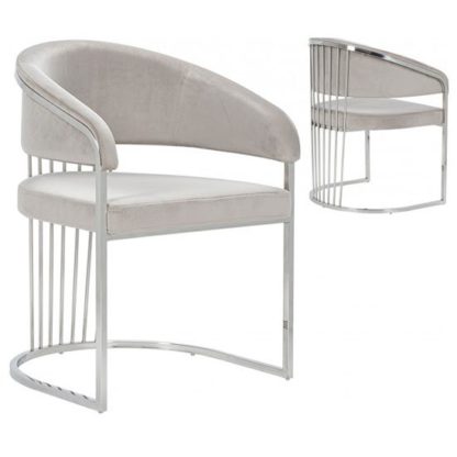 76135c6f2b1c94c23f2a8674a383106e60060feac4accfb2c685fab16253e650.jpg An Image of Longi Beige Velvet Dining Chair In Pair With Silver Legs