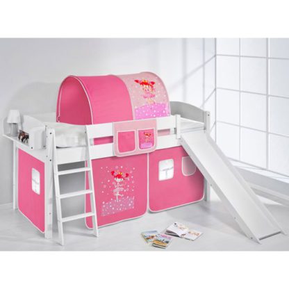 An Image of Lilla Slide Children Bed In White With Princess Curtains