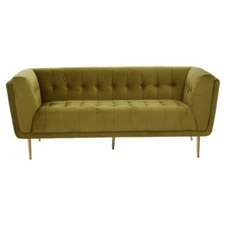 An Image of Harino Velvet Upholstered 3 Seater Sofa In Olive