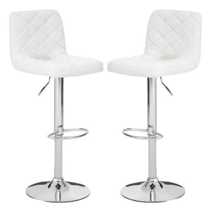 An Image of Terot White Faux Leather Gas Lift Bar Stools In Pair