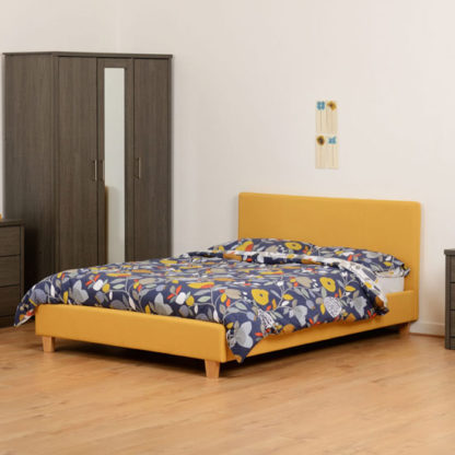 77221e647d56aceeab8ad1a82df66307524a9b047c688623fee8fad70b61db49.jpg An Image of Prada Fabric Double Bed In Mustard