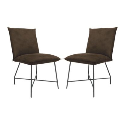 An Image of Lukas Brown Fabric Upholstered Dining Chairs In Pair