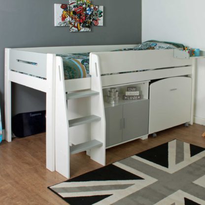 An Image of Urban Grey Childrens Midsleeper Bed with pull out Desk and Cupboard
