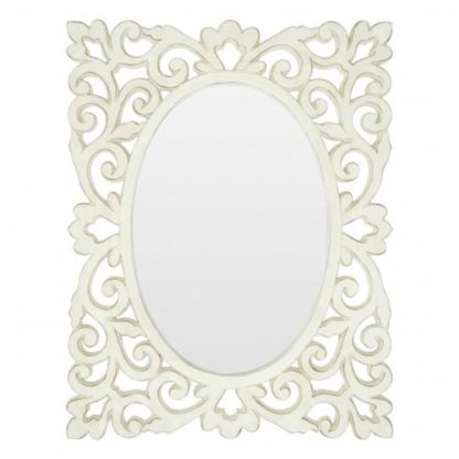 An Image of Stains Lace Design Wall Bedroom Mirror In Weathered White Frame