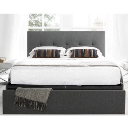 An Image of Wesley Fabric Double Bed In Smoke Grey With 1 Drawer