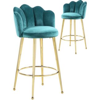 An Image of Mario Green Velvet Bar Stools In Pair With Gold Legs