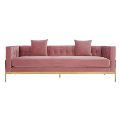 An Image of Minchir Velvet 3 Seater Sofa In Pink