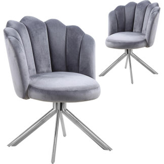 An Image of Mario Grey Velvet Dining Chairs In Pair With Silver Legs