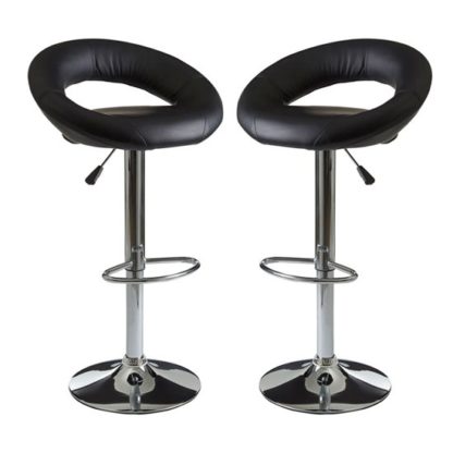 An Image of Okab Black Faux Leather Bar Stools In Pair
