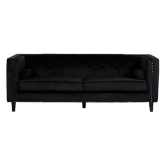 An Image of Felisen Velvet Upholstered 3 Seater Sofa In Black