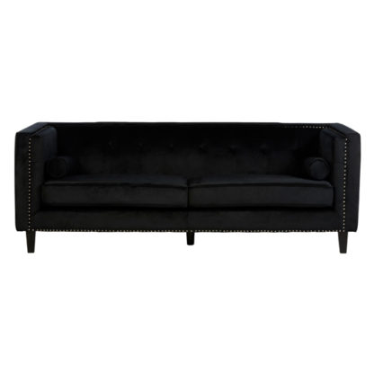 An Image of Felisen Velvet Upholstered 3 Seater Sofa In Black