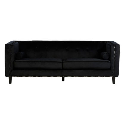 82416ce219135e4e7032ade6fdac300b4fc24740ce3460851d24ce3648f1f905.jpg An Image of Felisen Velvet Upholstered 3 Seater Sofa In Black