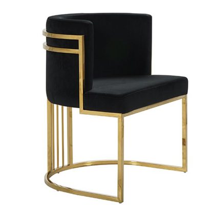 An Image of Casoli Velvet Dining Chair In Black With Gold Legs