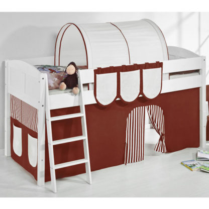 An Image of Hilla Children Bed In White With Brown Curtains