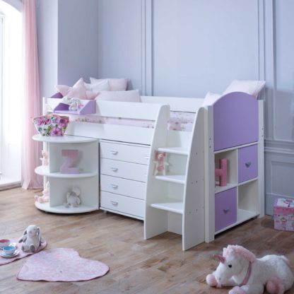 An Image of Eli E Childrens Midsleeper Bed with pull out Desk, Storage and Chest