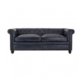 An Image of Buffaloes 3 Seater Leather Chesterfield Sofa In Antique Blue