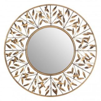 An Image of Zaria Round Tiny Leaf Design Wall Bedroom Mirror In Gold Frame