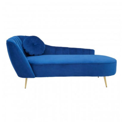 An Image of Felizio Left Arm Velvet Lounge Chaise Chair In Midnight Blue