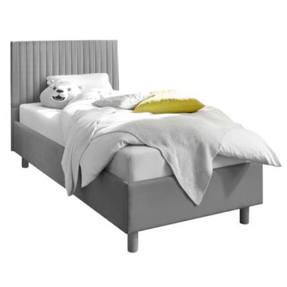 8805fbee34756b015bc3c09db0a7bd0329541f5c0f5538c89d50a7ef654dd181.jpg An Image of Altair Grey Fabric Single Bed With Stripes Headboard