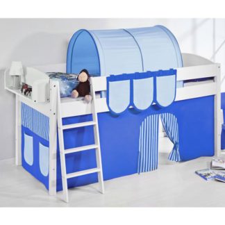 An Image of Lilla Children Bed In White With Blue Curtains