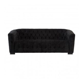 An Image of Corelli 3 Seater Fabric Sofa In Black With Wooden Feet