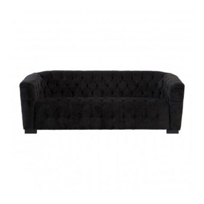 An Image of Corelli 3 Seater Fabric Sofa In Black With Wooden Feet