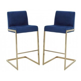 An Image of Tamzo Blue Velvet Upholstered Bar Chair With Low Back In Pair
