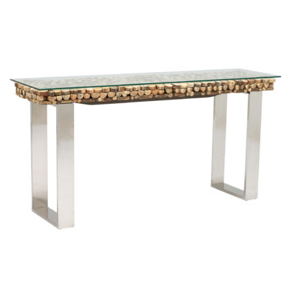 8b3ae8aa321371cfa1b65145dec75ce55a39e3b3c0daff28f037beef28f91a96.jpg An Image of Caspian Atlantic 180cm Driftwood and Glass Console Table