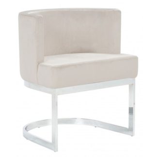 An Image of Lauro Beige Velvet Dining Chair With Silver Stainless Steel Legs