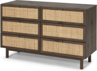 An Image of Pavia Wide Chest of Drawers, Natural Rattan & Walnut Effect