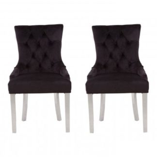 An Image of Mintaka Black Velvet Upholstered Dining Chairs In Pair