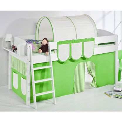 An Image of Lilla Children Bed In White With Green Curtains