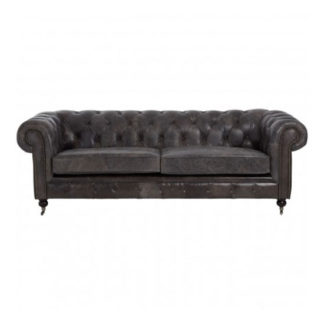An Image of Sadalmelik 3 Seater Leather Sofa In Dark Grey
